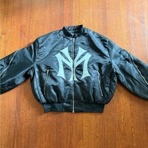 Men's Black Bomber Jacket with Bold Logo
